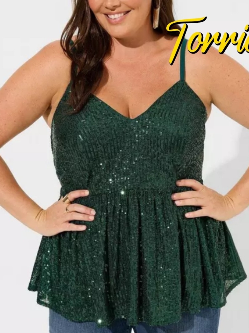 Torrid Deep Green Sequin Peplum Cami